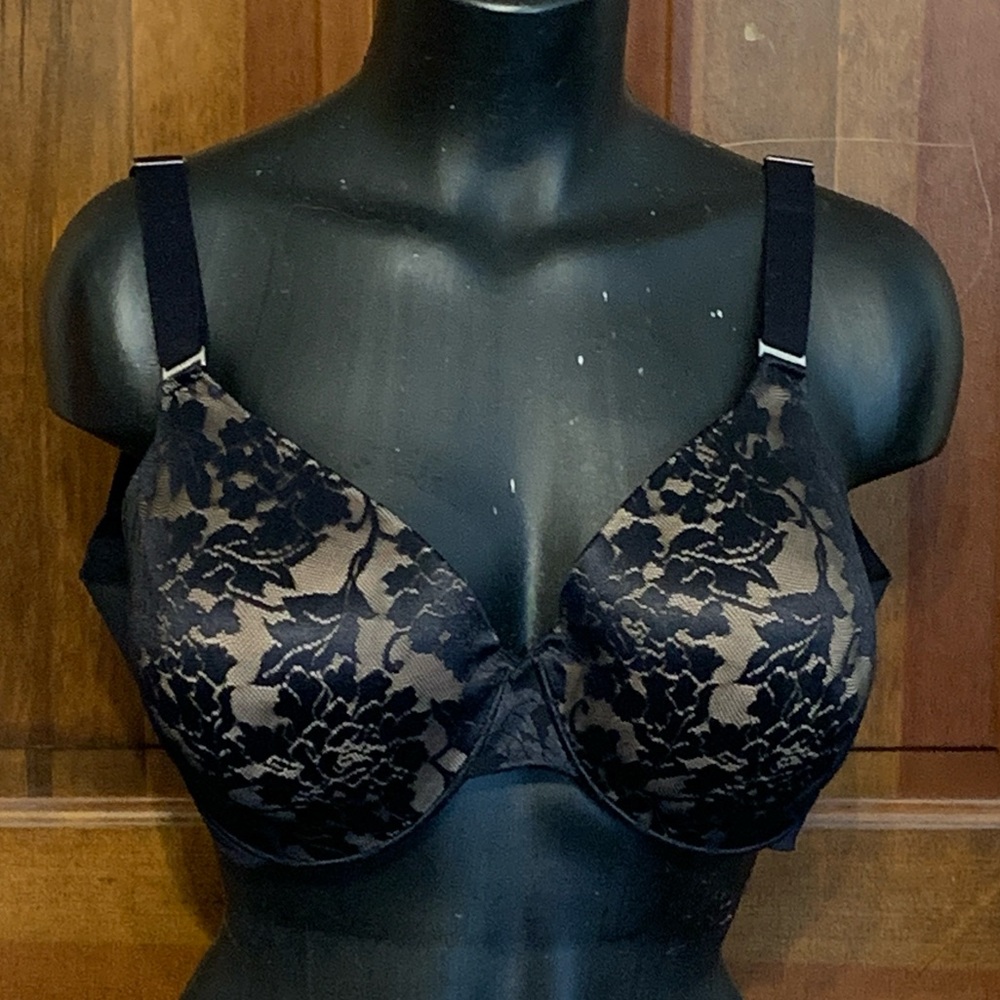 Soma Vanishing Back Full Coverage Lace Push Up Bra Size 40C Womens Black Beige